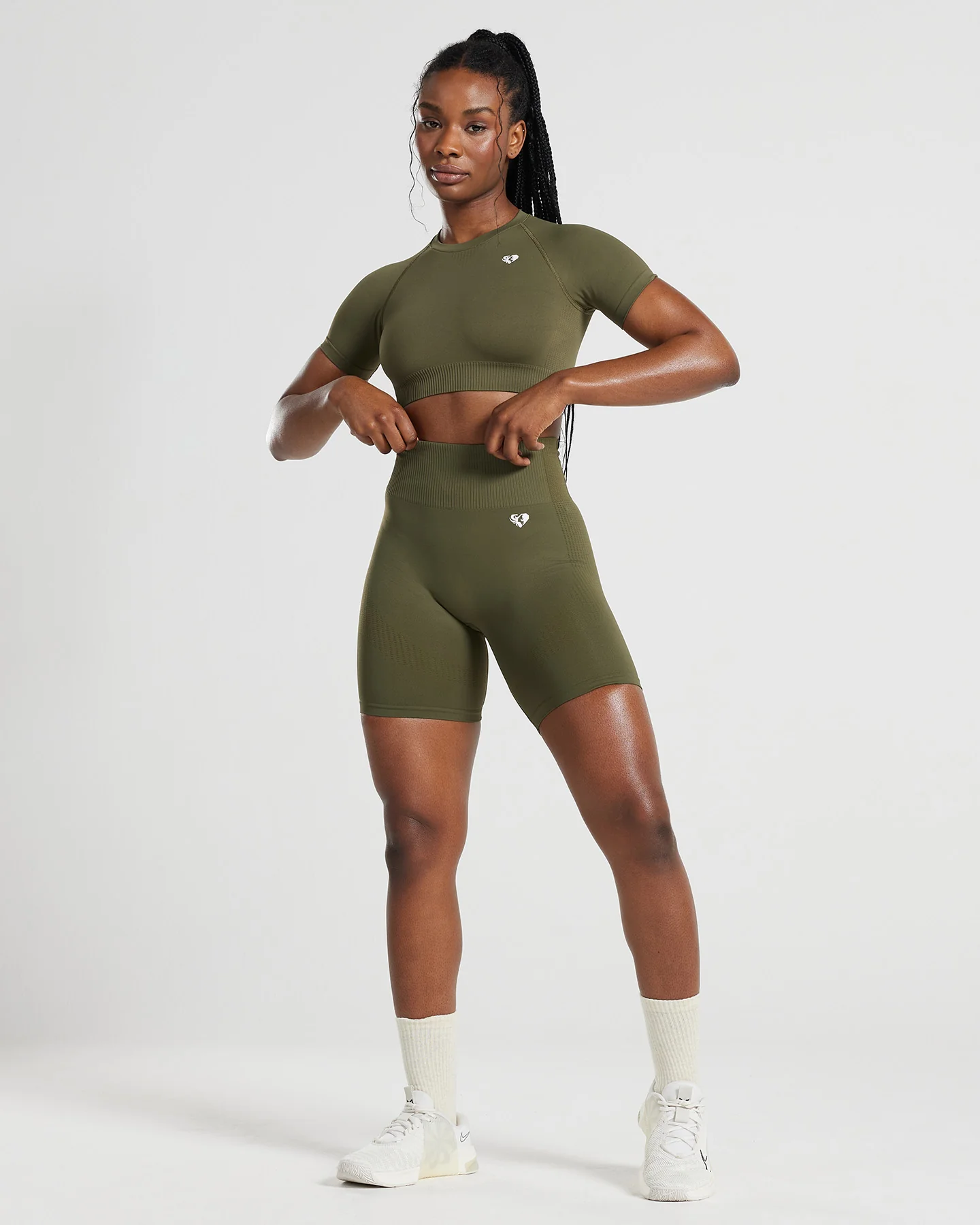 Power High Waist Cycling Shorts | Khaki - Image 6